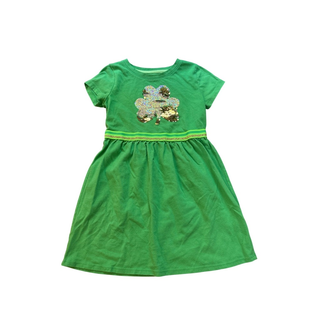 Cat & Jack Dress Kids Green Shamrock‎ Sequin St Patricks Day SIZE S (6/6X)